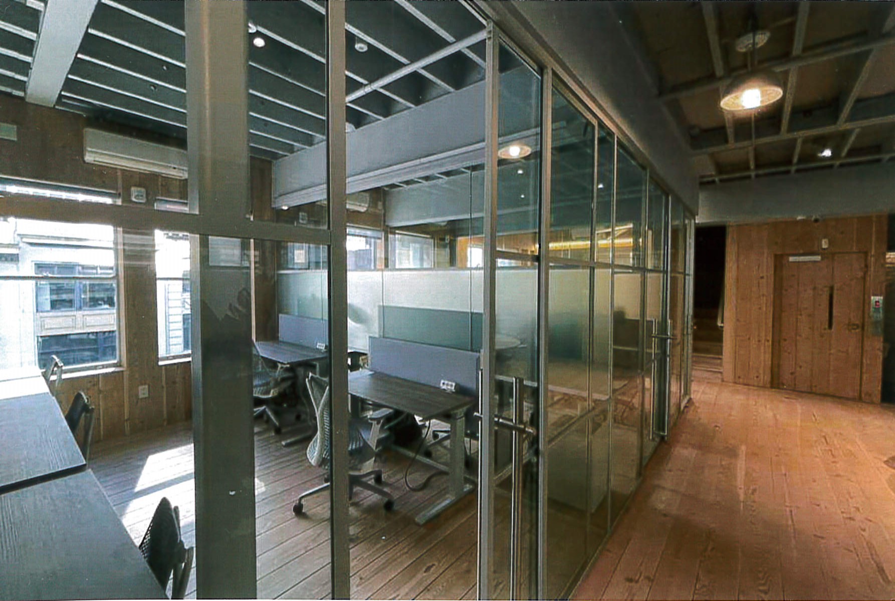 Renovated office space, with elevator in view